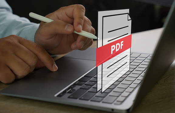 Laptop screen showing PDF document conversion process